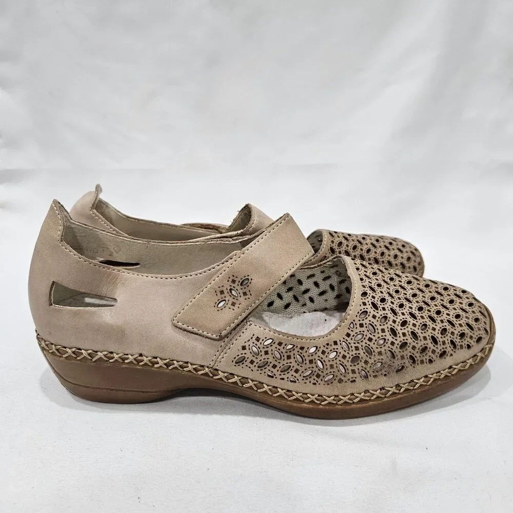 Rieker Antistress Women 413G8-62 Comfort Slip-On Leather Shoe 38 Beige Mary Jane